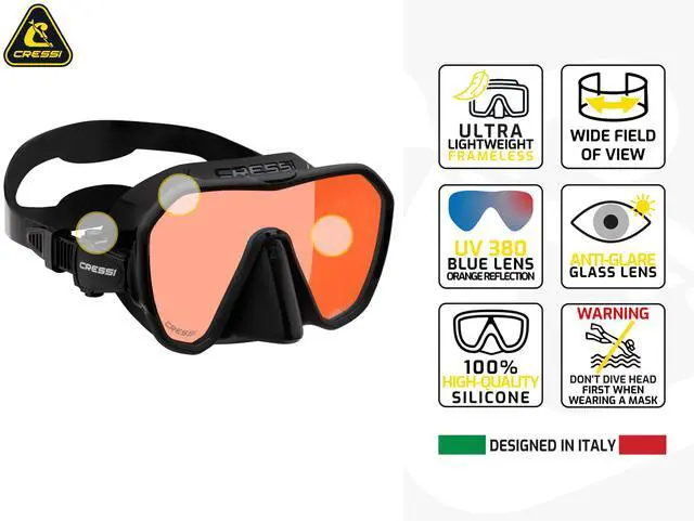 Alt view image 3 of 7 - Adult Frameless Diving Mask - Wide View Mono Lens - Low Internal Volume - Pure Soft Silicone - Z2: Designed in Italy by