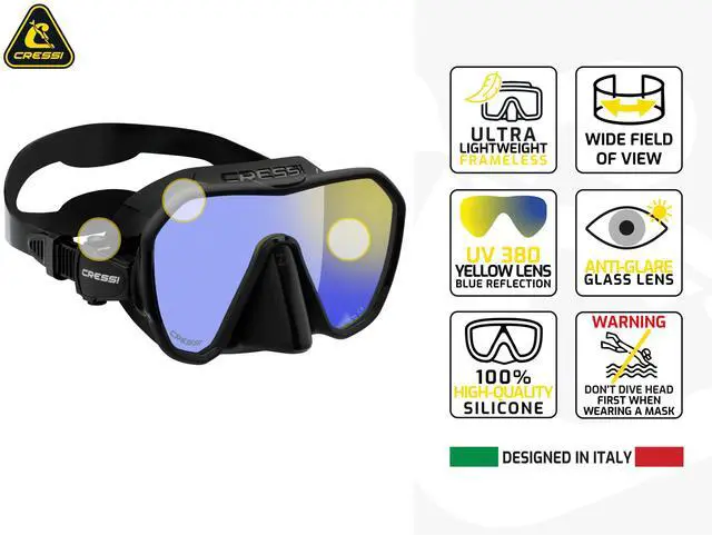 Alt view image 3 of 7 - Adult Frameless Diving Mask - Wide View Mono Lens - Low Internal Volume - Pure Soft Silicone - Z2: Designed in Italy by