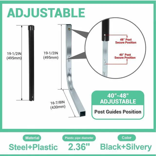 Alt view image 2 of 7 - 40-60In Adjustable Boat Trailer Guide Poles with PVC Pipes for Ski Boat Fishing Boat or Sailboat Trailer Compatible with Frames up to 3" w x 4-1/4" H