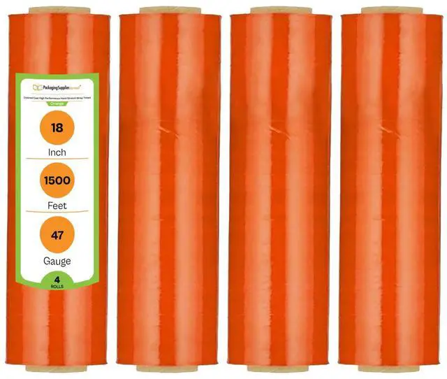 Main image of PSBM Tinted Orange Plastic Stretch Film/Wrap 18" x 1500' 47 GA 4 Rolls | Stretch Wrap, Heavy Duty Plastic Film, Industrial Strength Shrink Packaging for Moving, Packing, Shipping, Warehouse Storage