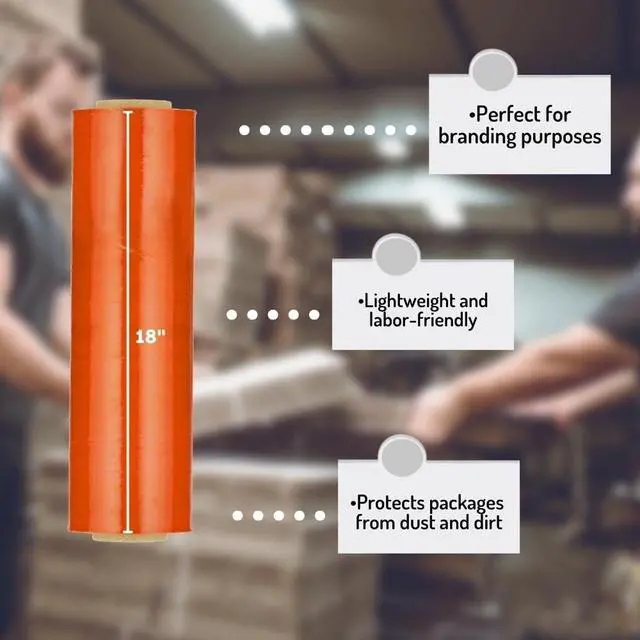 Alt view image 5 of 7 - PSBM Tinted Orange Plastic Stretch Film/Wrap 18" x 1500' 47 GA 4 Rolls | Stretch Wrap, Heavy Duty Plastic Film, Industrial Strength Shrink Packaging for Moving, Packing, Shipping, Warehouse Storage