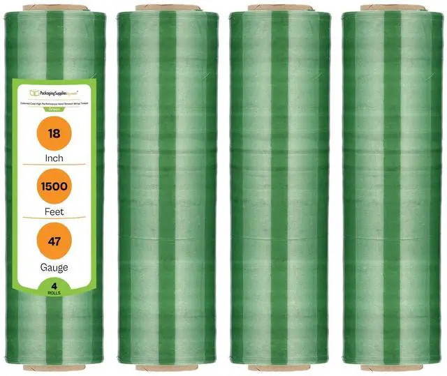 Main image of PSBM Tinted Green Plastic Stretch Film/Wrap 18" x 1500' 47 GA 4 Rolls | Stretch Wrap, Heavy Duty Plastic Film, Industrial Strength Shrink Packaging for Moving, Packing, Shipping, Warehouse Storage