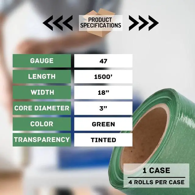 Alt view image 3 of 7 - PSBM Tinted Green Plastic Stretch Film/Wrap 18" x 1500' 47 GA 4 Rolls | Stretch Wrap, Heavy Duty Plastic Film, Industrial Strength Shrink Packaging for Moving, Packing, Shipping, Warehouse Storage