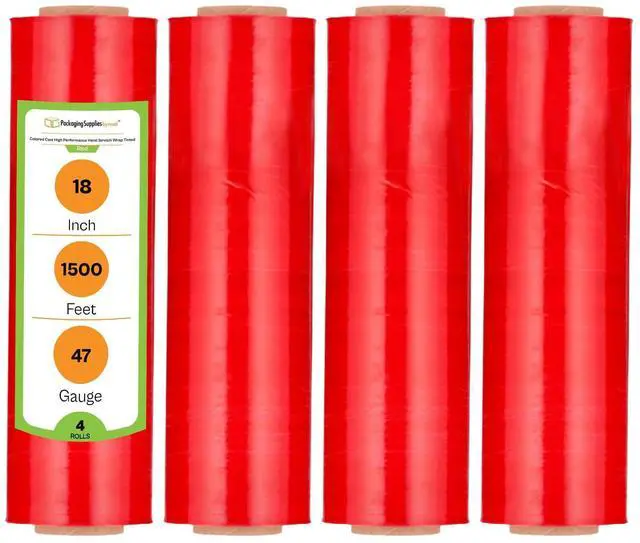 Main image of PSBM Tinted Red Plastic Stretch Film/Wrap 18 Inch x 1500 Ft 47 GA 4 Rolls | Stretch Wrap, Heavy Duty Plastic Film, Industrial Strength Shrink Packaging for Moving, Packing, Shipping, Warehouse Storage