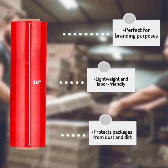 Alt view image 5 of 7 - PSBM Tinted Red Plastic Stretch Film/Wrap 18 Inch x 1500 Ft 47 GA 4 Rolls | Stretch Wrap, Heavy Duty Plastic Film, Industrial Strength Shrink Packaging for Moving, Packing, Shipping, Warehouse Storage