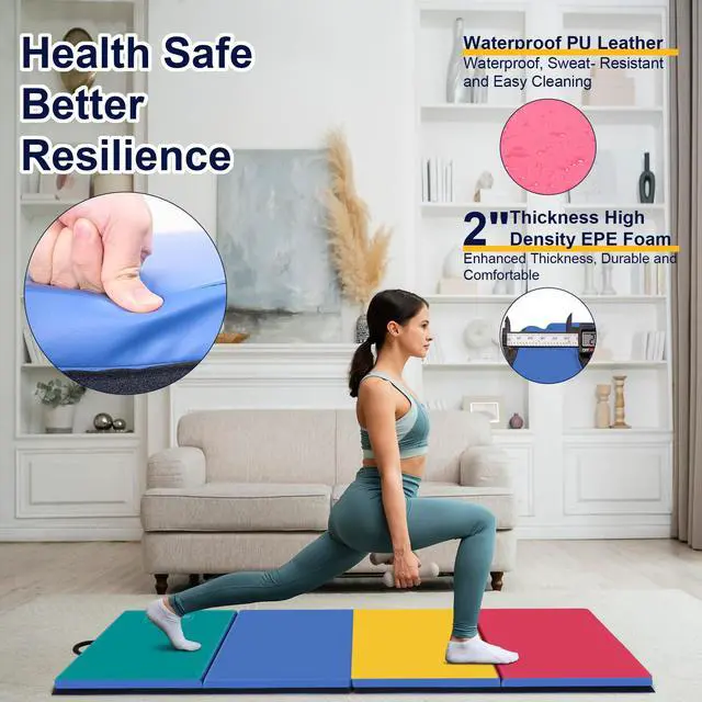 Alt view image 2 of 6 - 3'x6'x2 Thick Folding Gymnastics Exercise Mat Aerobics Stretching Yoga Mats