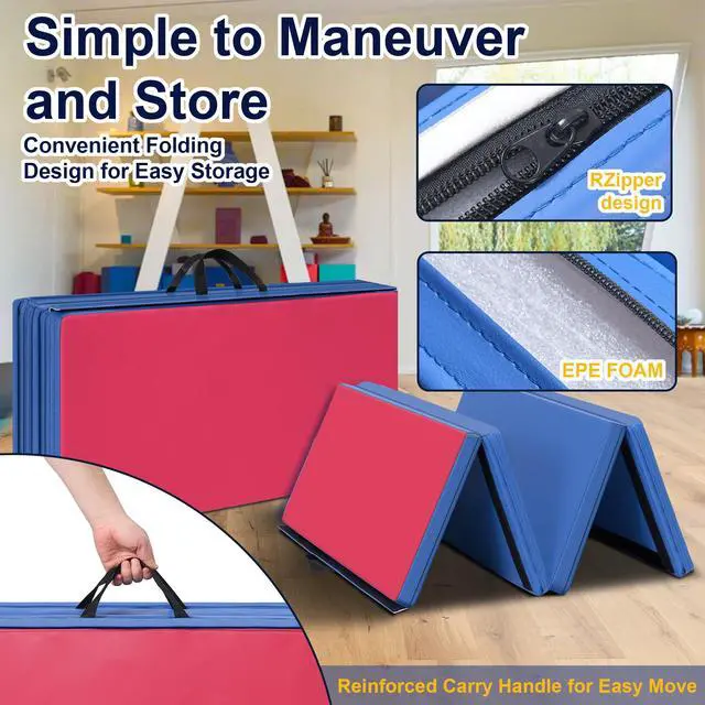 Alt view image 4 of 6 - 3'x6'x2 Thick Folding Gymnastics Exercise Mat Aerobics Stretching Yoga Mats