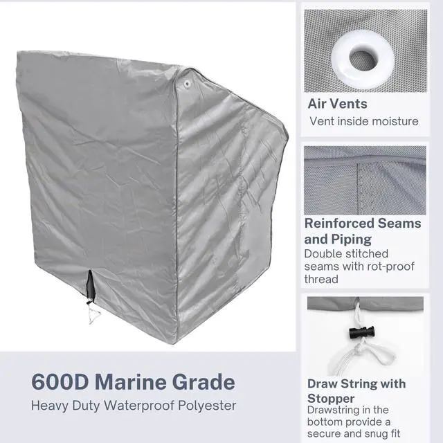 Alt view image 4 of 7 - Waterproof Boat Center Console Cover, Heavy Duty 600D Marine Grade Polyester Helm Cover for Center Console Boat, Large Size Fits up to 46" W X 40" D X 45" H Grey Color