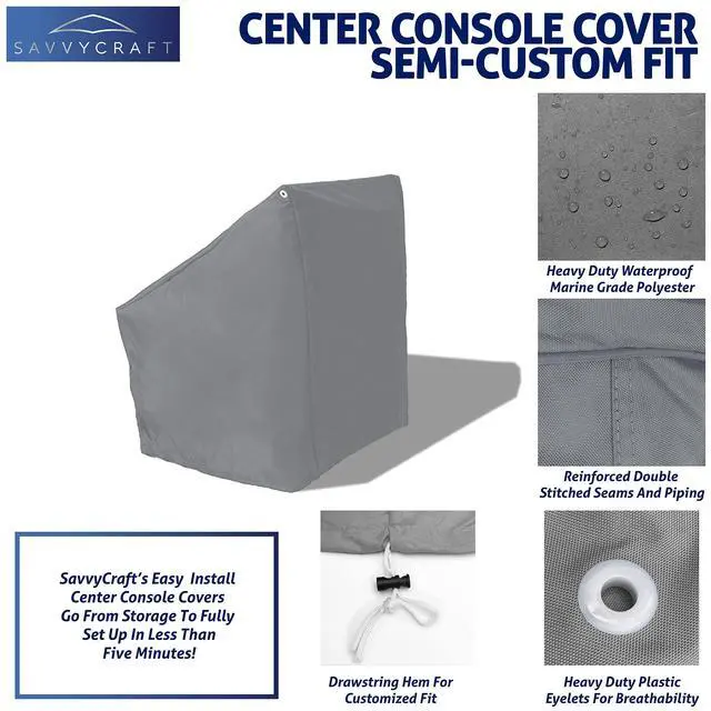Alt view image 2 of 7 - Waterproof Boat Center Console Cover, Heavy Duty 600D Marine Grade Polyester Helm Cover for Center Console Boat, Large Size Fits up to 46" W X 40" D X 45" H Grey Color