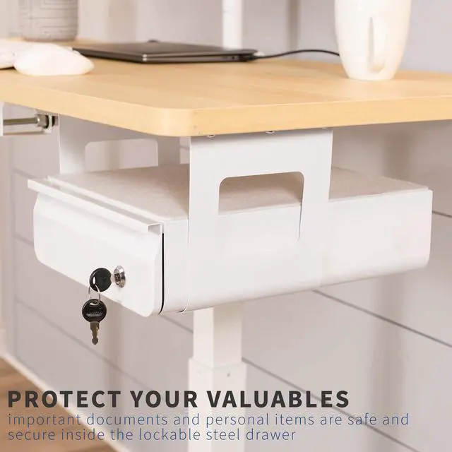 Alt view image 6 of 7 - White 12 x 14 inch Under Desk Drawer, DESK-AC03L-W | Sturdy Steel Design, Secure Locking Drawer, Home Office Storage Organizer, Holds 11 lbs