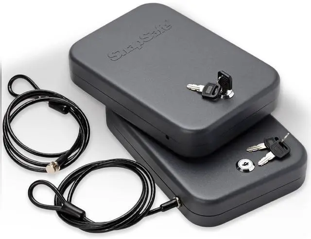 Main image of Portable Lock Box for Guns and Valuables, 2 Pack - Includes 2 Lock Boxes (Keyed Alike), 4 Keys and 1500 Pound Patented Security Cable - Thick 16-Gauge Steel - An Ideal Car Gun Safe