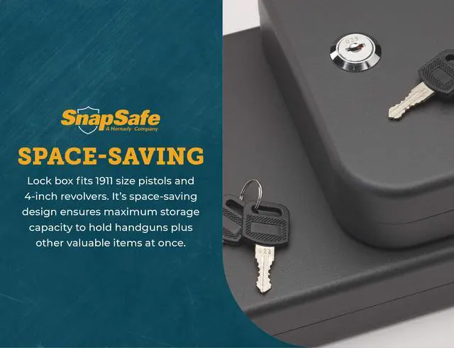 Alt view image 5 of 7 - Portable Lock Box for Guns and Valuables, 2 Pack - Includes 2 Lock Boxes (Keyed Alike), 4 Keys and 1500 Pound Patented Security Cable - Thick 16-Gauge Steel - An Ideal Car Gun Safe