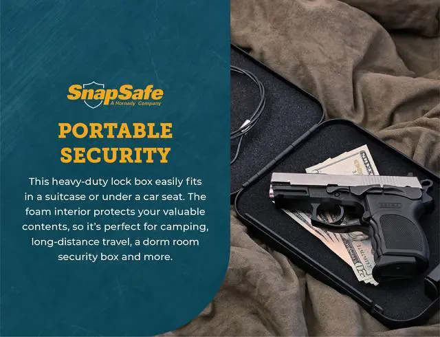 Alt view image 7 of 7 - Portable Lock Box for Guns and Valuables, 2 Pack - Includes 2 Lock Boxes (Keyed Alike), 4 Keys and 1500 Pound Patented Security Cable - Thick 16-Gauge Steel - An Ideal Car Gun Safe