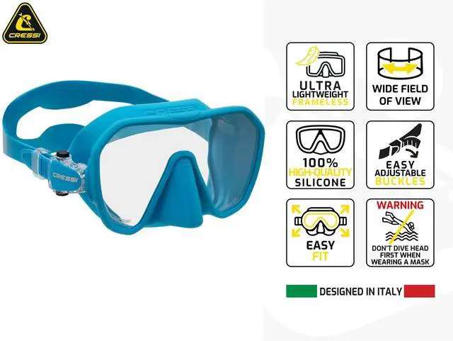 Alt view image 2 of 7 - Adult Frameless Diving Mask - Wide View Mono Lens - Low Internal Volume - Pure Soft Silicone - Z2S: Designed in Italy by