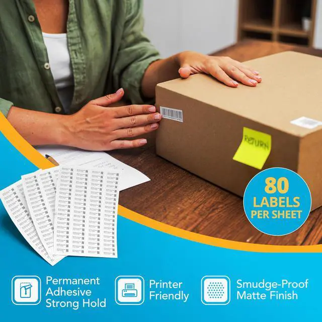 Alt view image 2 of 6 - 40000 Labels (500 Sheets) 80-Up White Shipping Labels ½ x 1¾" Permanent Self-Adhesive Easy Peel Stickers for Laser & Inkjet Printers