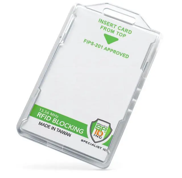 Main image of 10 Pack - RFID Blocking Badge Holder - Secure 2 Card Holder for Government, HSPD-12, CAC, TWIC, PIV, Smart Cards - Durable Hard Plastic, Dual Sided, RFID Badge Protection (Clear)