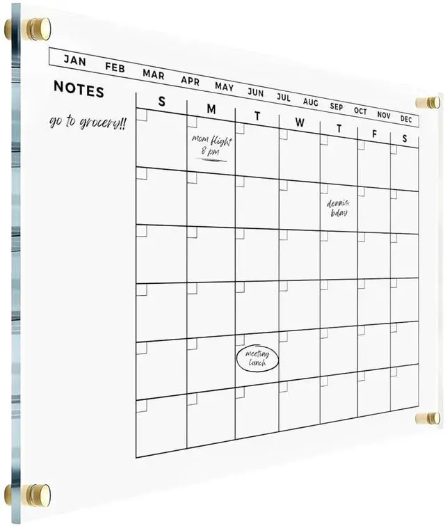 Main image of Large Acrylic Calendar with Gold Hardware - Dry Erase Monthly Acrylic Planner - Calendar 2026 Family Dry Erase Wall Calendar (24x18" (Regular) - Gold Standoff)