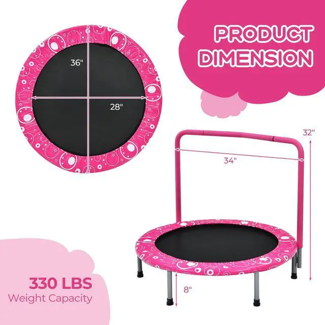 Alt view image 6 of 7 - Indoor Trampoline, 36 ASTM Approved Kids Trampoline with Removable Handrails & Safety Pad, Spring-Free Folding Mini Rebounder, Small Fitness Trampoline for Toddler/Adults