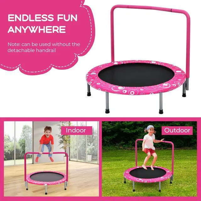 Alt view image 7 of 7 - Indoor Trampoline, 36 ASTM Approved Kids Trampoline with Removable Handrails & Safety Pad, Spring-Free Folding Mini Rebounder, Small Fitness Trampoline for Toddler/Adults