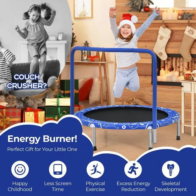 Alt view image 5 of 7 - Indoor Trampoline, 36 ASTM Approved Kids Trampoline with Removable Handrails & Safety Pad, Spring-Free Folding Mini Rebounder, Small Fitness Trampoline for Toddler/Adults