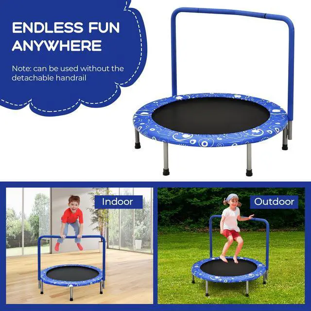 Alt view image 7 of 7 - Indoor Trampoline, 36 ASTM Approved Kids Trampoline with Removable Handrails & Safety Pad, Spring-Free Folding Mini Rebounder, Small Fitness Trampoline for Toddler/Adults