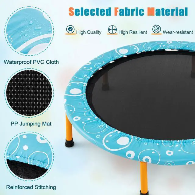 Alt view image 2 of 7 - Indoor Trampoline, 36 ASTM Approved Kids Trampoline with Removable Handrails & Safety Pad, Spring-Free Folding Mini Rebounder, Small Fitness Trampoline for Toddler/Adults