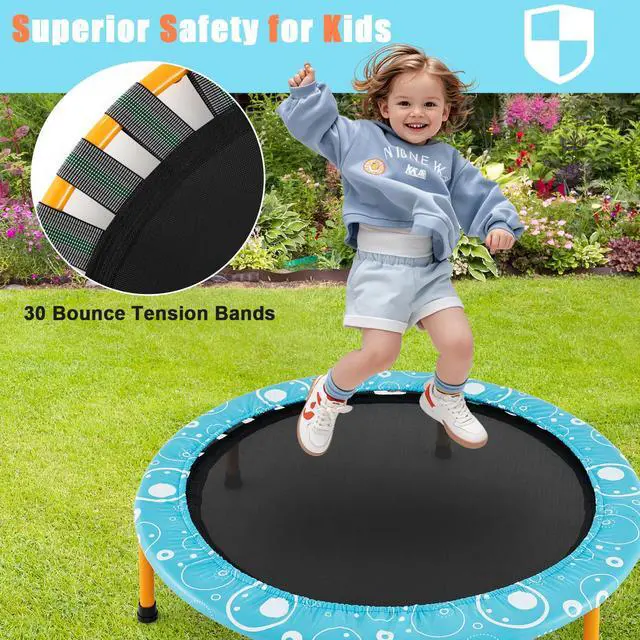 Alt view image 4 of 7 - Indoor Trampoline, 36 ASTM Approved Kids Trampoline with Removable Handrails & Safety Pad, Spring-Free Folding Mini Rebounder, Small Fitness Trampoline for Toddler/Adults