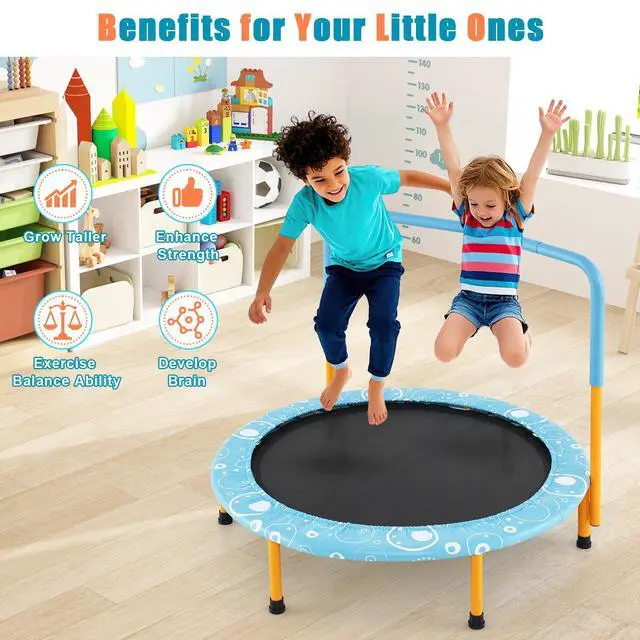 Alt view image 6 of 7 - Indoor Trampoline, 36 ASTM Approved Kids Trampoline with Removable Handrails & Safety Pad, Spring-Free Folding Mini Rebounder, Small Fitness Trampoline for Toddler/Adults