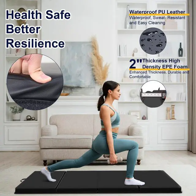 Alt view image 2 of 7 - 3'x6'x2 Thick Folding Gymnastics Exercise Mat Aerobics Stretching Yoga Mats