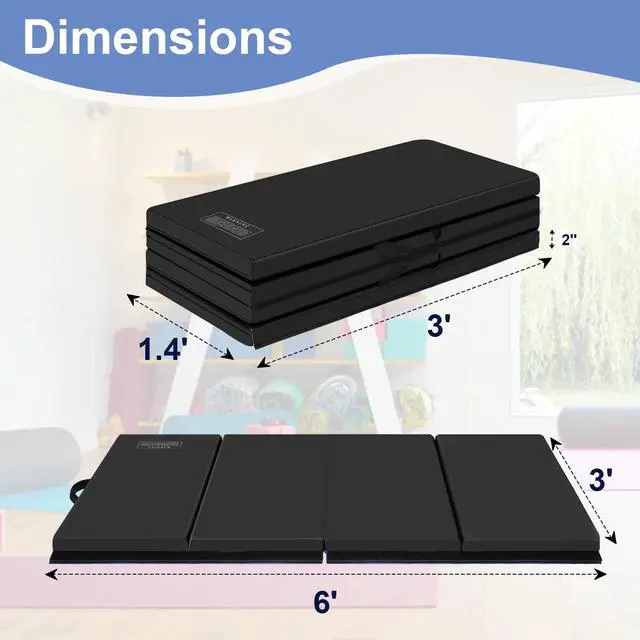 Alt view image 5 of 7 - 3'x6'x2 Thick Folding Gymnastics Exercise Mat Aerobics Stretching Yoga Mats