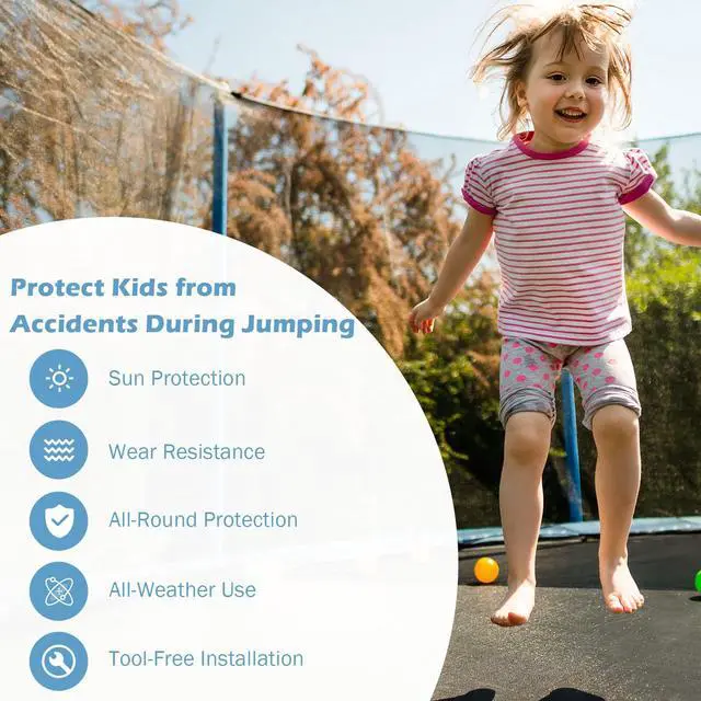 Alt view image 3 of 7 - Trampoline Safety Net w/Adjustable Straps, 8 10 12 14 15 16Ft Weather-Resistant Replacement Enclosure Net with Double-Headed Zipper, Protection Buckle, Poles Not Included