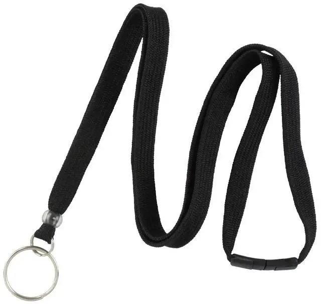 Main image of Bulk 100 Pack - Heavy Duty Breakaway Lanyards for Keys and ID Badges with Key Chain Split Ring - Break-Away Clasp and Keychain Keyring/Badge Holder Attachment (Black)