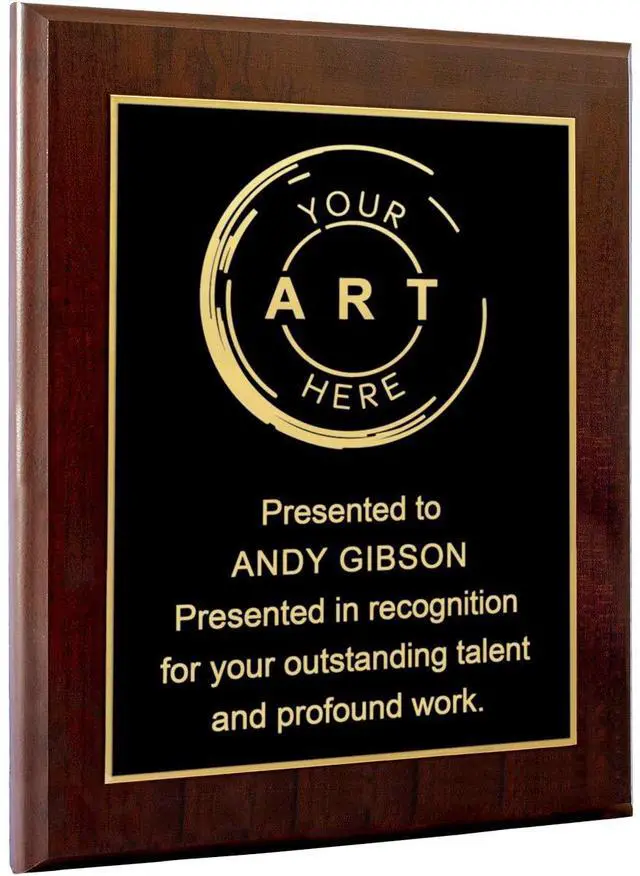 Main image of Custom Laser Engraved Award Plaque, Personalized Recognition Plaque with Black Plate and Gold or Silver Engraving, Multiple Wood Finishes for Employee, Corporate & Achievement Awards | Custom