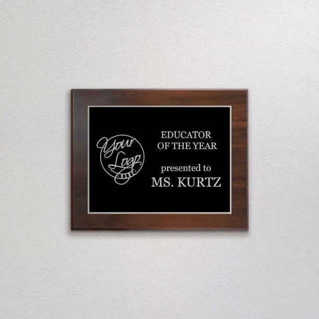 Alt view image 5 of 7 - Custom Laser Engraved Award Plaque, Personalized Recognition Plaque with Black Plate and Gold or Silver Engraving, Multiple Wood Finishes for Employee, Corporate & Achievement Awards | Custom