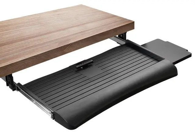 Alt view image 2 of 7 - Keyboard Tray Under Desk with Adjustable Mouse Platform Easy-Glide Sliding Drawer Under Desk Slide Out Ergonomic Under Key Board Shelf for Office, Gaming, and Workstations