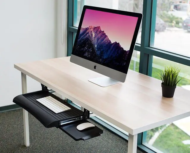 Alt view image 3 of 7 - Keyboard Tray Under Desk with Adjustable Mouse Platform Easy-Glide Sliding Drawer Under Desk Slide Out Ergonomic Under Key Board Shelf for Office, Gaming, and Workstations