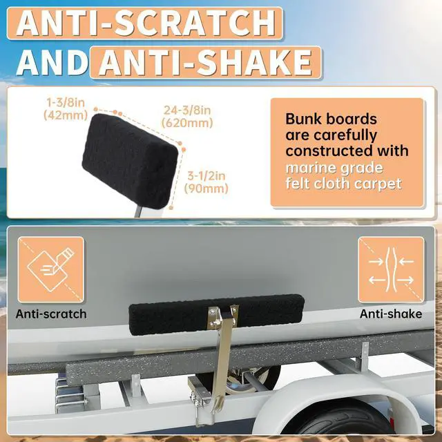 Alt view image 7 of 7 - Boat Trailer Guide 2 Foot Bunk Board Guide-On Rails Galvanized | Steel with Marine Grade Carpet Kit 75 Degree