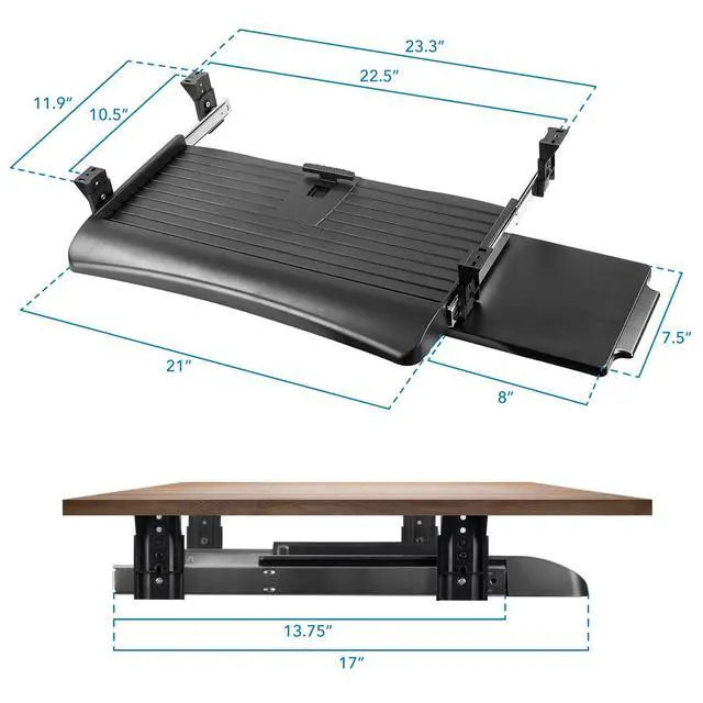 Alt view image 5 of 7 - Keyboard Tray Under Desk with Adjustable Mouse Platform Easy-Glide Sliding Drawer Under Desk Slide Out Ergonomic Under Key Board Shelf for Office, Gaming, and Workstations