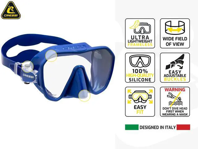 Alt view image 3 of 7 - Adult Frameless Diving Mask - Wide View Mono Lens - Low Internal Volume - Pure Soft Silicone - Z2: Designed in Italy by