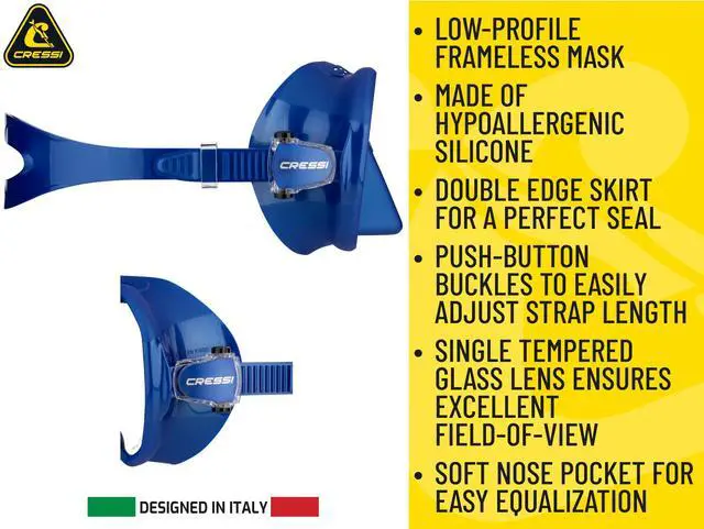 Alt view image 4 of 7 - Adult Frameless Diving Mask - Wide View Mono Lens - Low Internal Volume - Pure Soft Silicone - Z2: Designed in Italy by