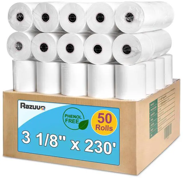 Main image of 3 1/8 x 230 Thermal Paper Rolls, BPA BPS Phenol Free - 50 Count for POS Systems and Credit Card