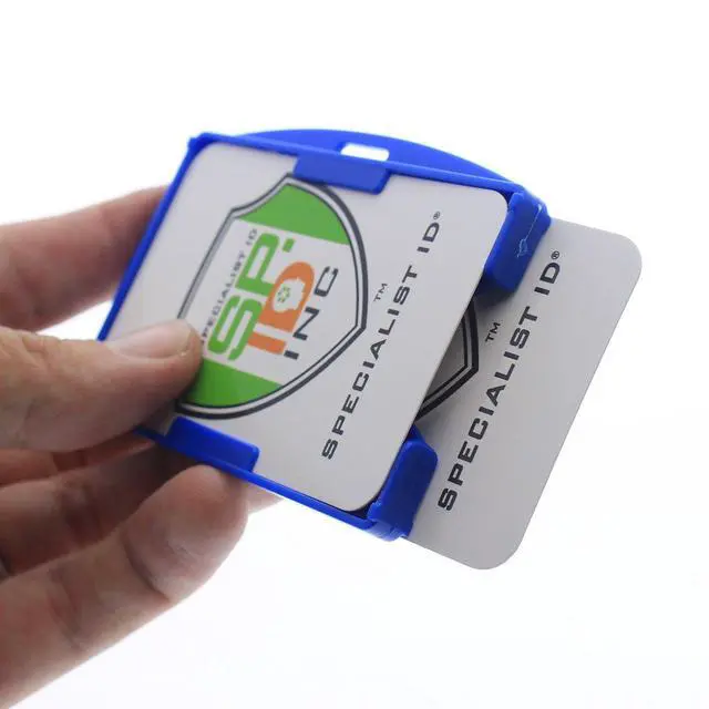 Alt view image 2 of 6 - Bulk 50 Pack - Premium 2 Card ID Badge Holders - Rigid Hard Plastic - Vertical or Horizontal Orientation with Open Face by (Royal)