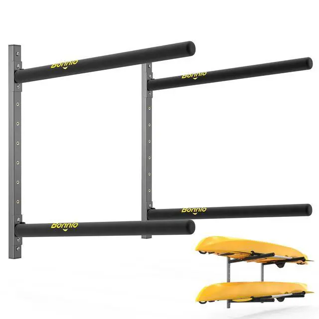 Alt view image 7 of 7 - Adjustable Kayak Storage Rack, Heavy Duty Kayak Wall Rack for Garage Indoor Outdoor Backyard Storage Room, Fits Kayaks Canoes Surfboards Paddle Boards