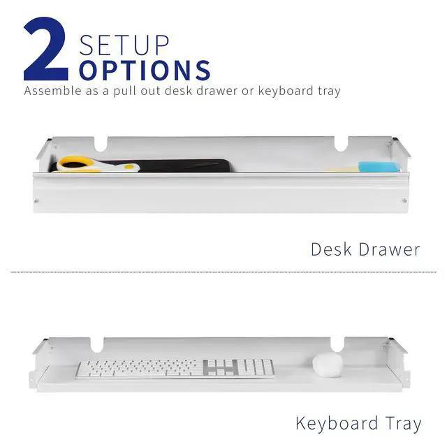 Alt view image 6 of 7 - Large 33 inch Under Desk Slide Out Storage Drawer Organizer, White, DESK-DR33-W