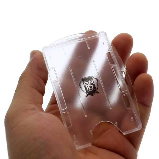 Alt view image 2 of 6 - Bulk 50 Pack - Premium 2 Card ID Badge Holders - Rigid Hard Plastic - Vertical or Horizontal Orientation with Open Face by (Clear)