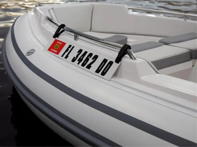 Alt view image 3 of 7 - USA Premium Custom Boat Registration Plates with Pre-Lettered Decals for Inflatable Boats, Ribs & Dinghies | Includes Velcro Mounting Straps | 4"x24" USCG Compliant - Made in USA