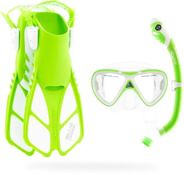 Main image of Youth Snorkel Set for Kids Ages 3 to 8 - Short Adjustable Fins, Silicone Mask, Dry Snorkel - Mini Bonete Pro Dry Set