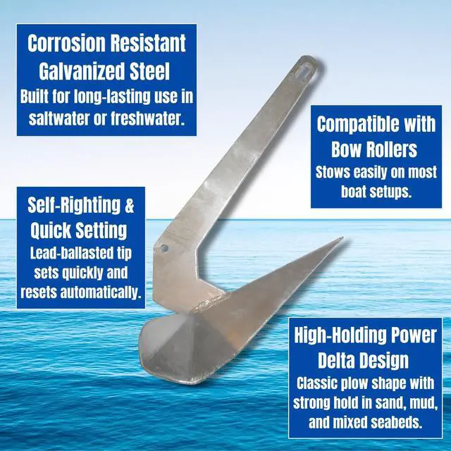 Alt view image 2 of 5 - Hot-Dipped Galvanized Delta Style Boat Anchor | High Holding Power | Self-Righting Plow Design | Corrosion Resistant | 5 kg to 50 kg (11 lb to 110 lb)
