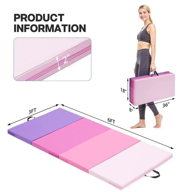 Alt view image 2 of 7 - 6'x3'x2" Gymnastics Tumbling Mats Folding Panel Thick Gym Exercise Mat for Home
