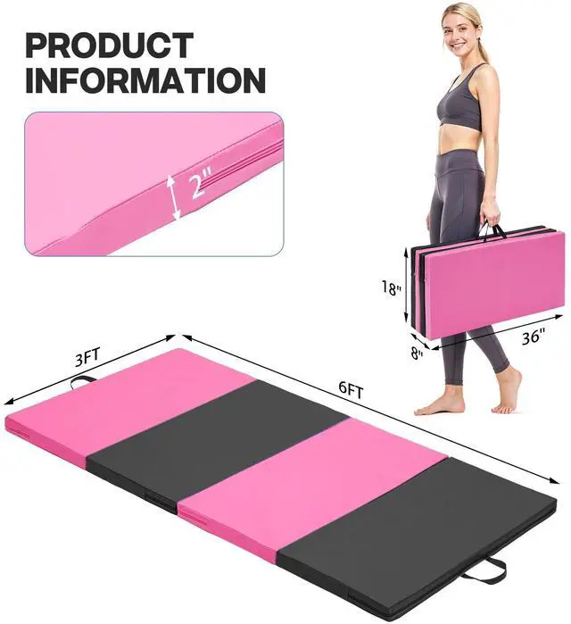 Alt view image 2 of 7 - 6'x3'x2" Gymnastics Tumbling Mats Folding Panel Thick Gym Exercise Mat for Home